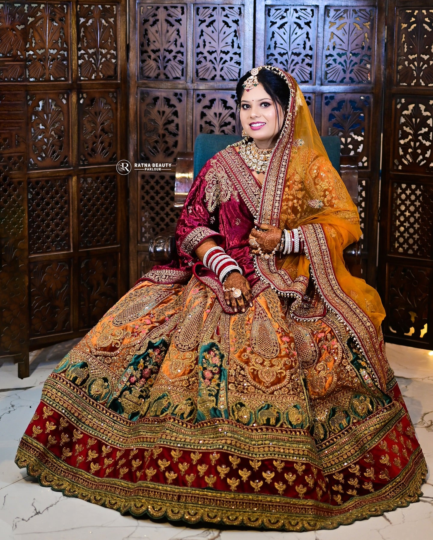 Elegant mustard bridal lehenga happy customer Shopping World