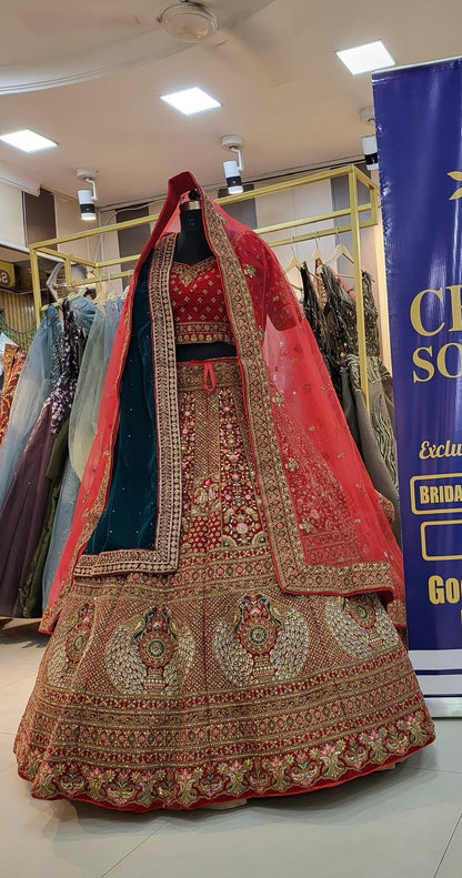 Pretty maroon double dupatta bridal lehenga