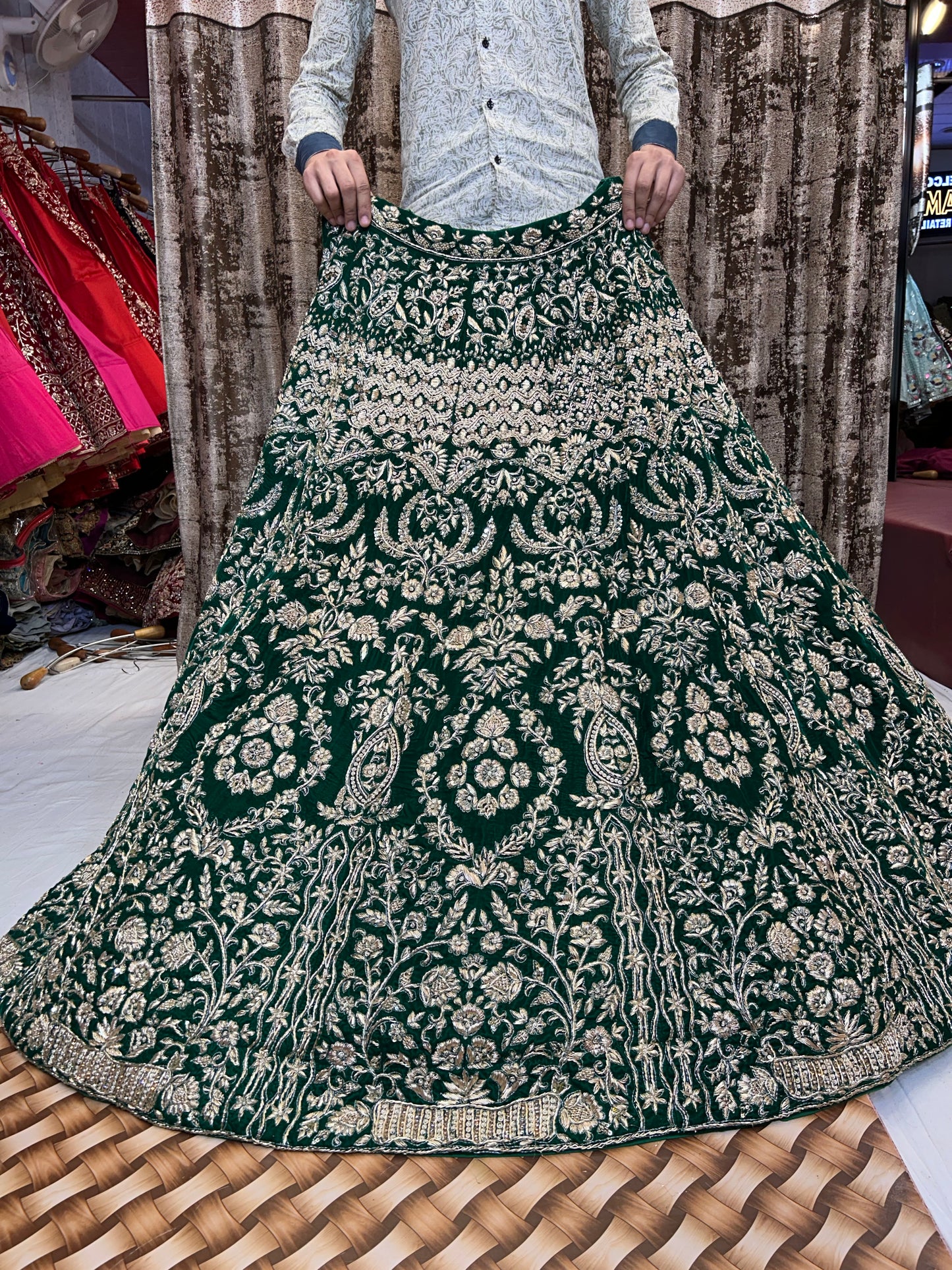 Majestic green Handwork Zardozi Dabka Lehenga