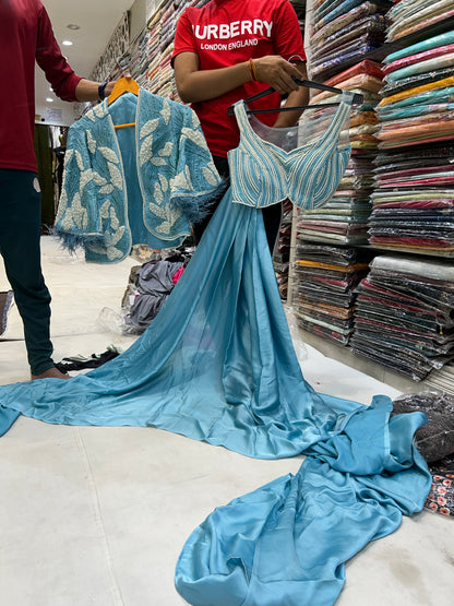 Extraordinary sky- blue fancy saree 🥰