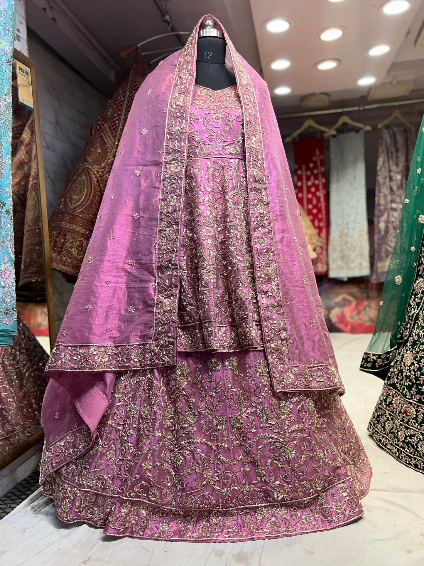 Stunning Handmade Zardozi Dabka pink full dress lehenga