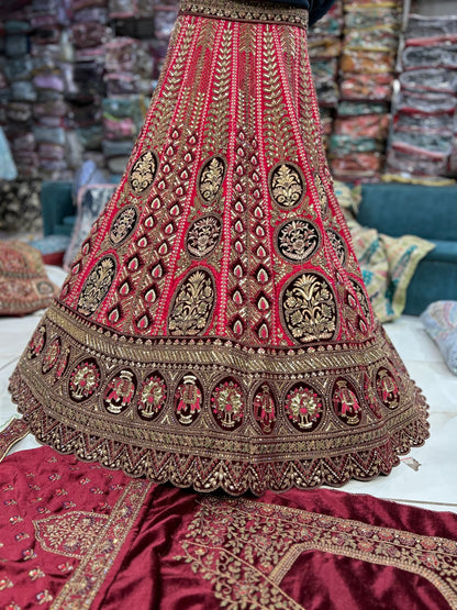 Delightful maroon double Duptta bridal lehenga