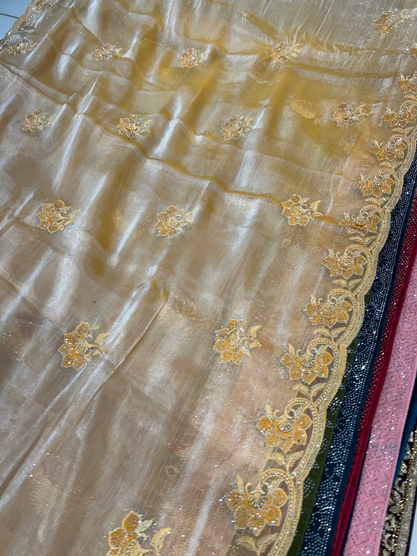 Golden mustard sparkling saree