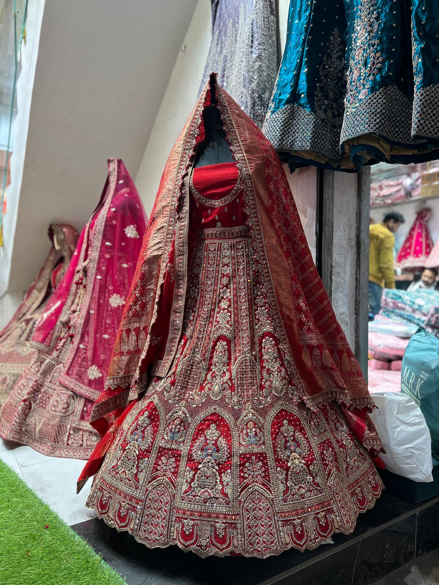 Elegant maroon peacock double duptta bridal lehenga