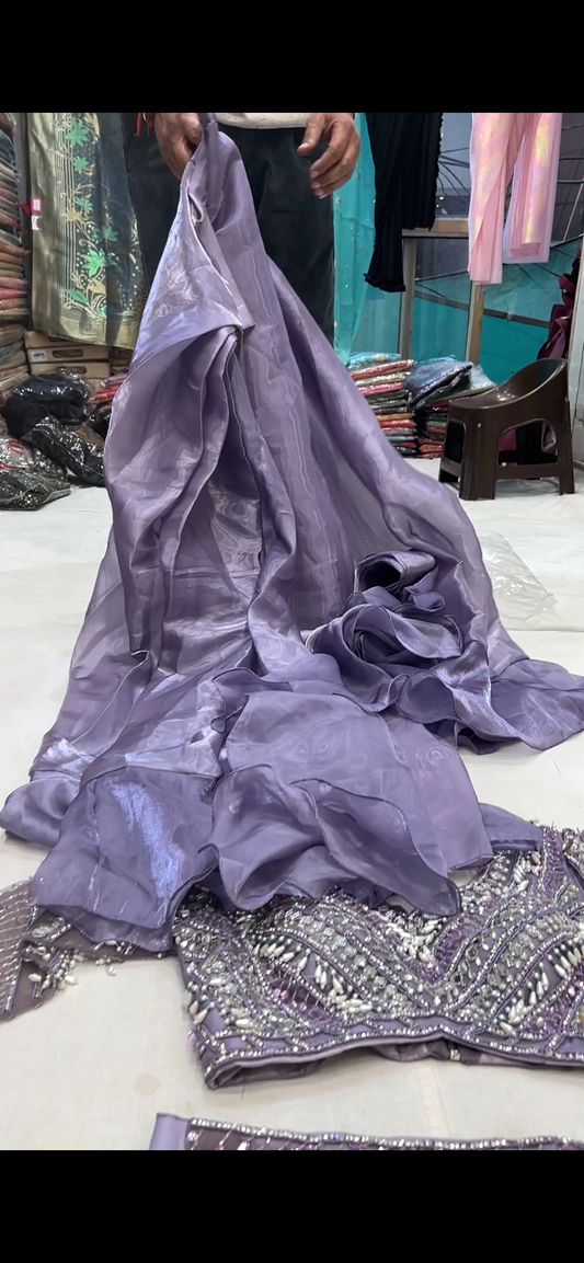 Maravilloso sari violeta morado hecho a mano