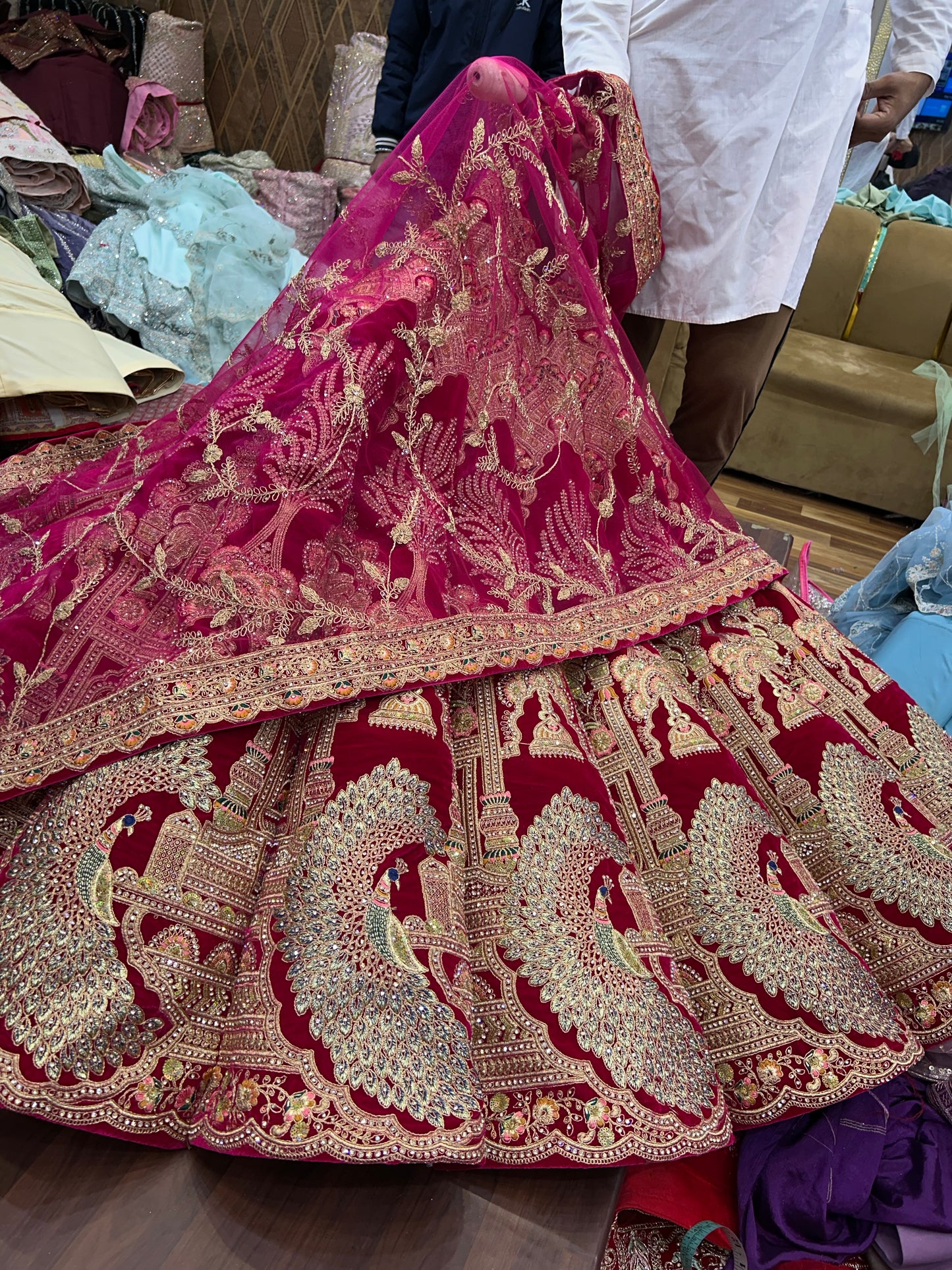 Lovely red peacock ball bridal lehenga