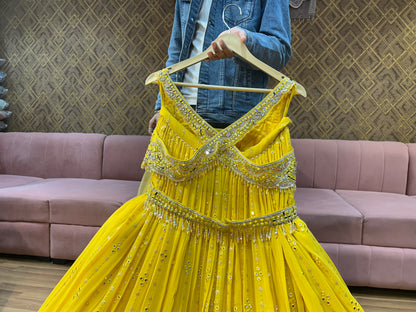 Lovely yellow haldi mehendi crop top lehenga