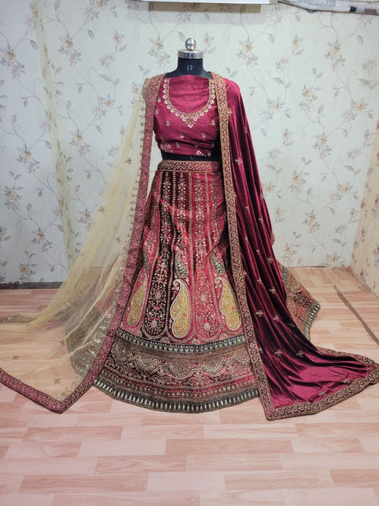 Beautiful maroon double duptta bridal Lehenga