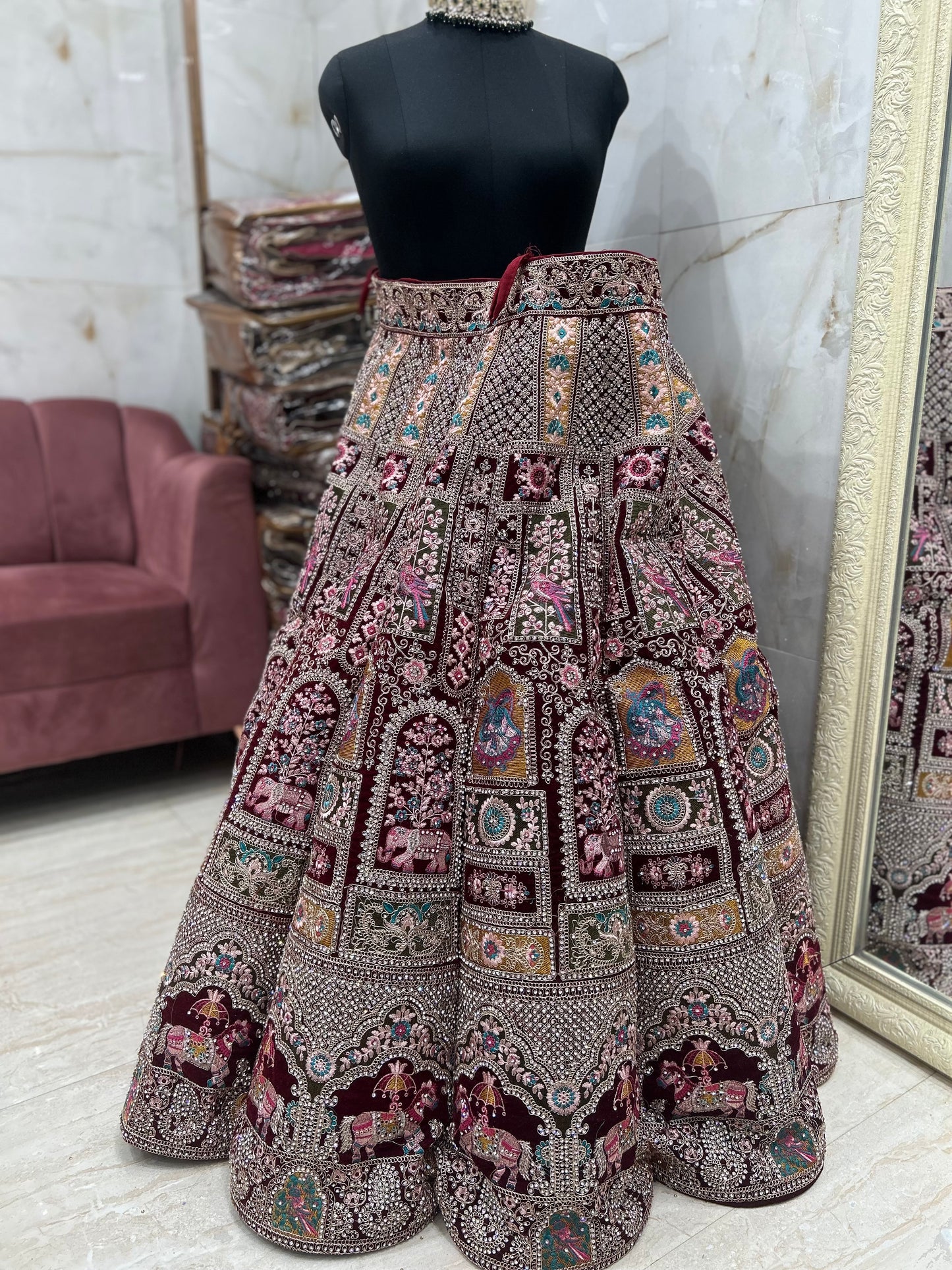 Beautiful maroon ball rajwada bridal lehenga