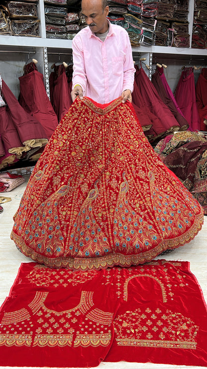 Wow red peacock bridal lehenga