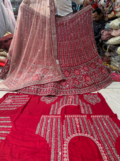 Red Mirror work Lehenga