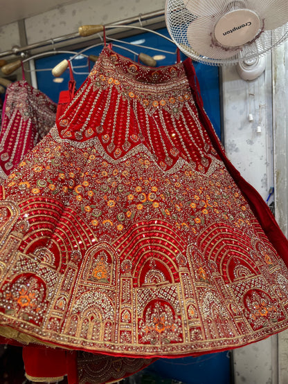 Designer Red Jhumka Bridal Lehenga