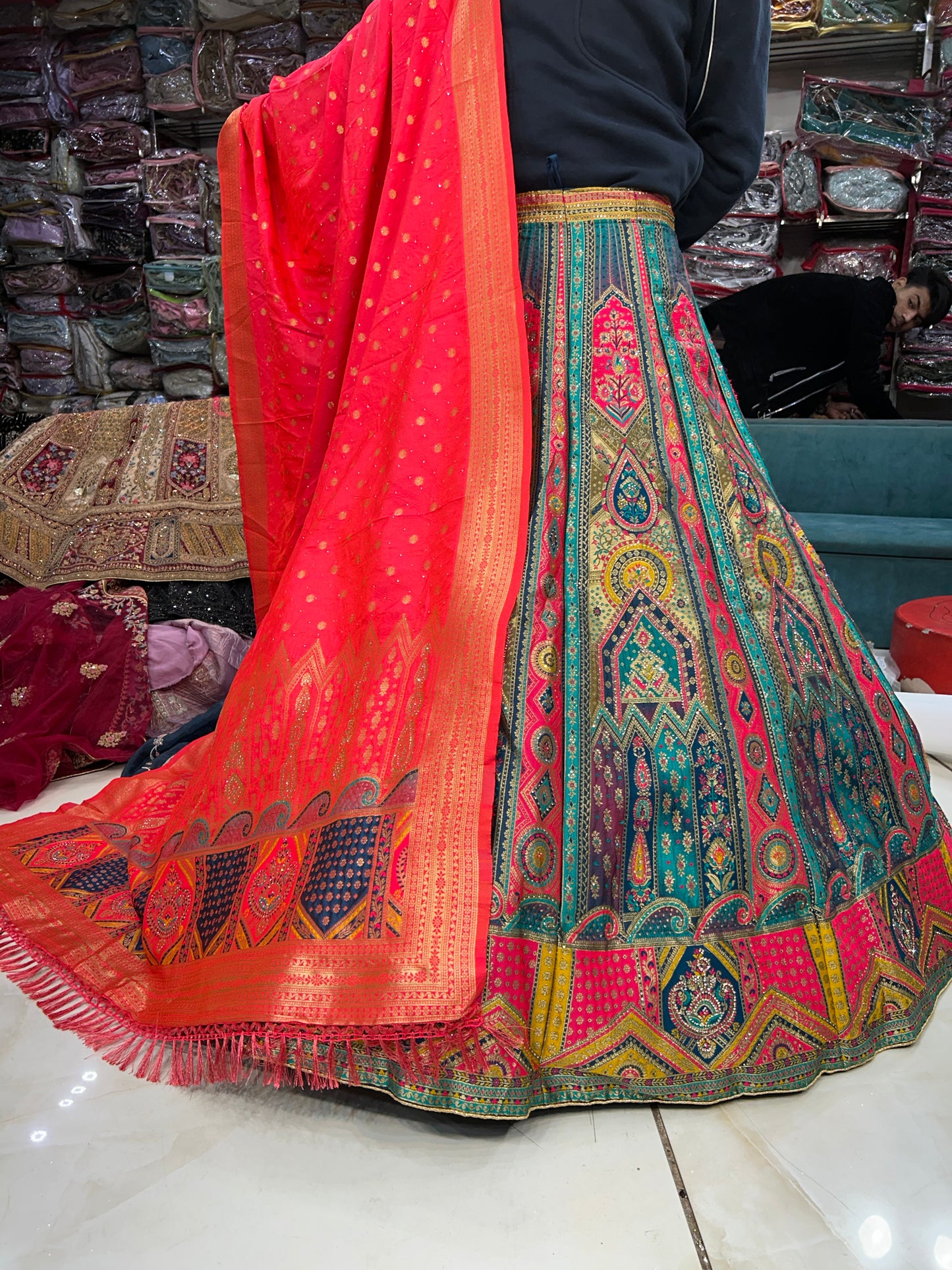 Astonishing Banarasi multicolour lehenga