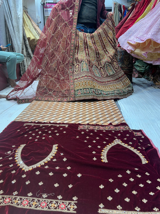 Yellow Maroon Designer Lehenga ❤️