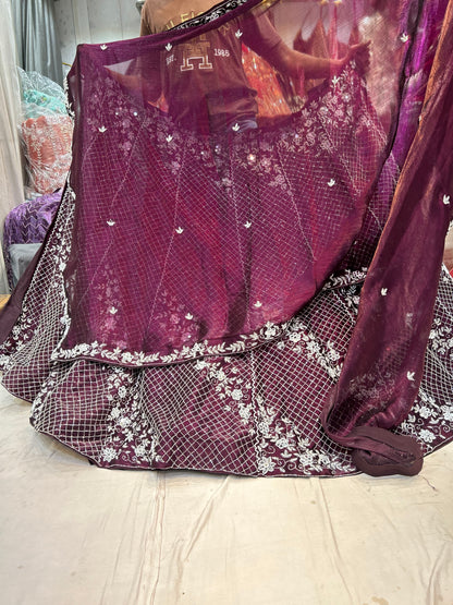 Attractive Purple Handwork sequence work lehenga