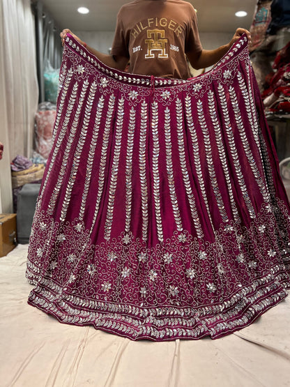 Delightful dark pink mirror work lehenga