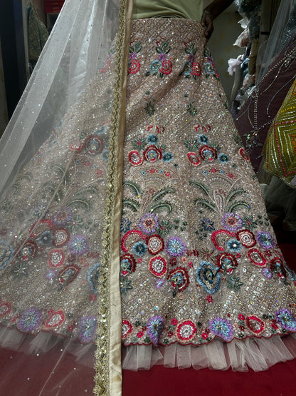 Peach Colour Floral Flower Lehenga