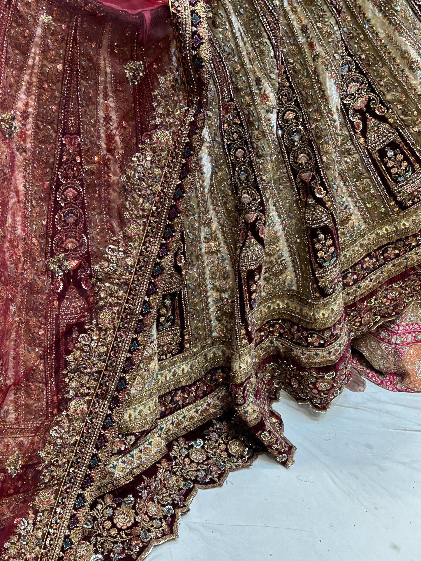 Heavy maroon pure handwork bridal Lehenga