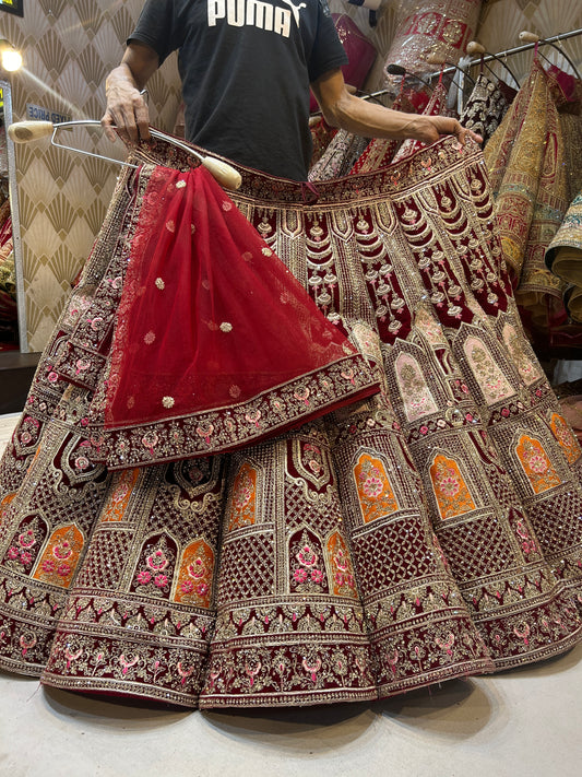 Maroon jhumka Ball Lehenga