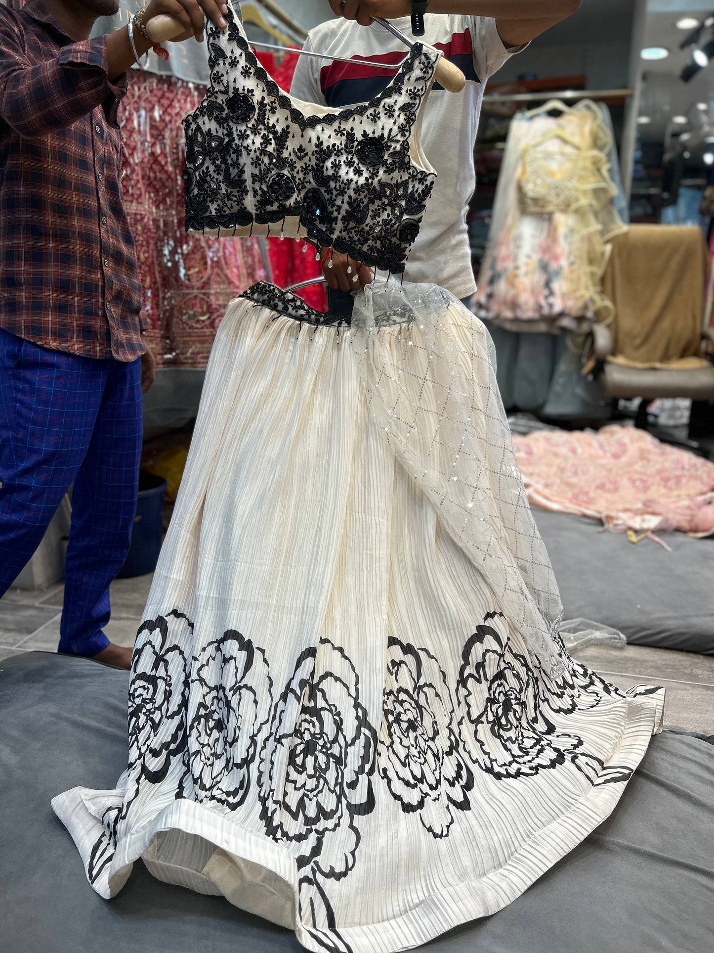 Pretty white black Crop top Lehenga