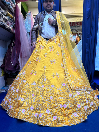 Attractive yellow haldi mehendi lehenga