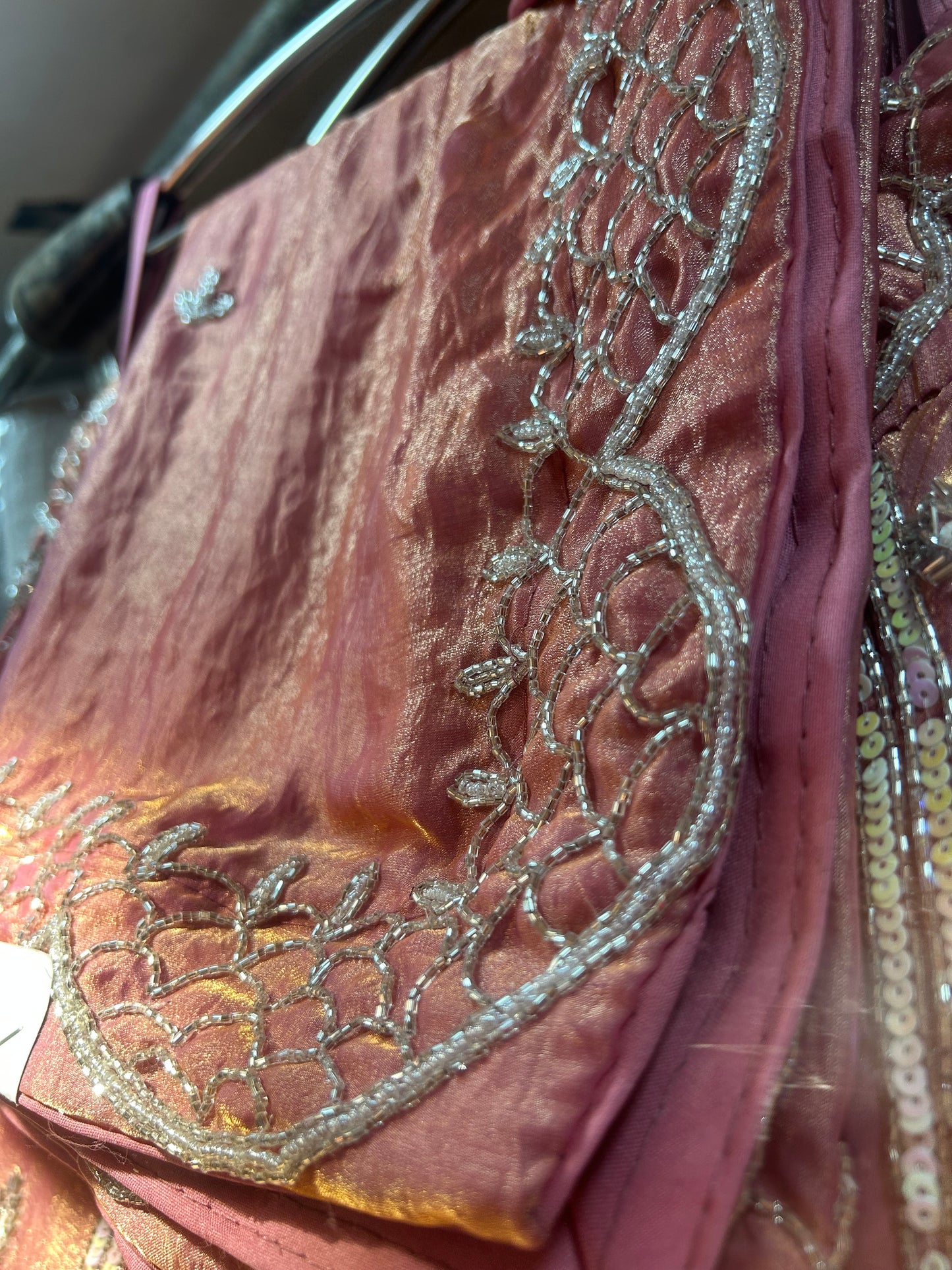 Tremendous peach pink handwork lehenga