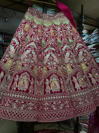 Espléndida lehenga nupcial doli Barat roja