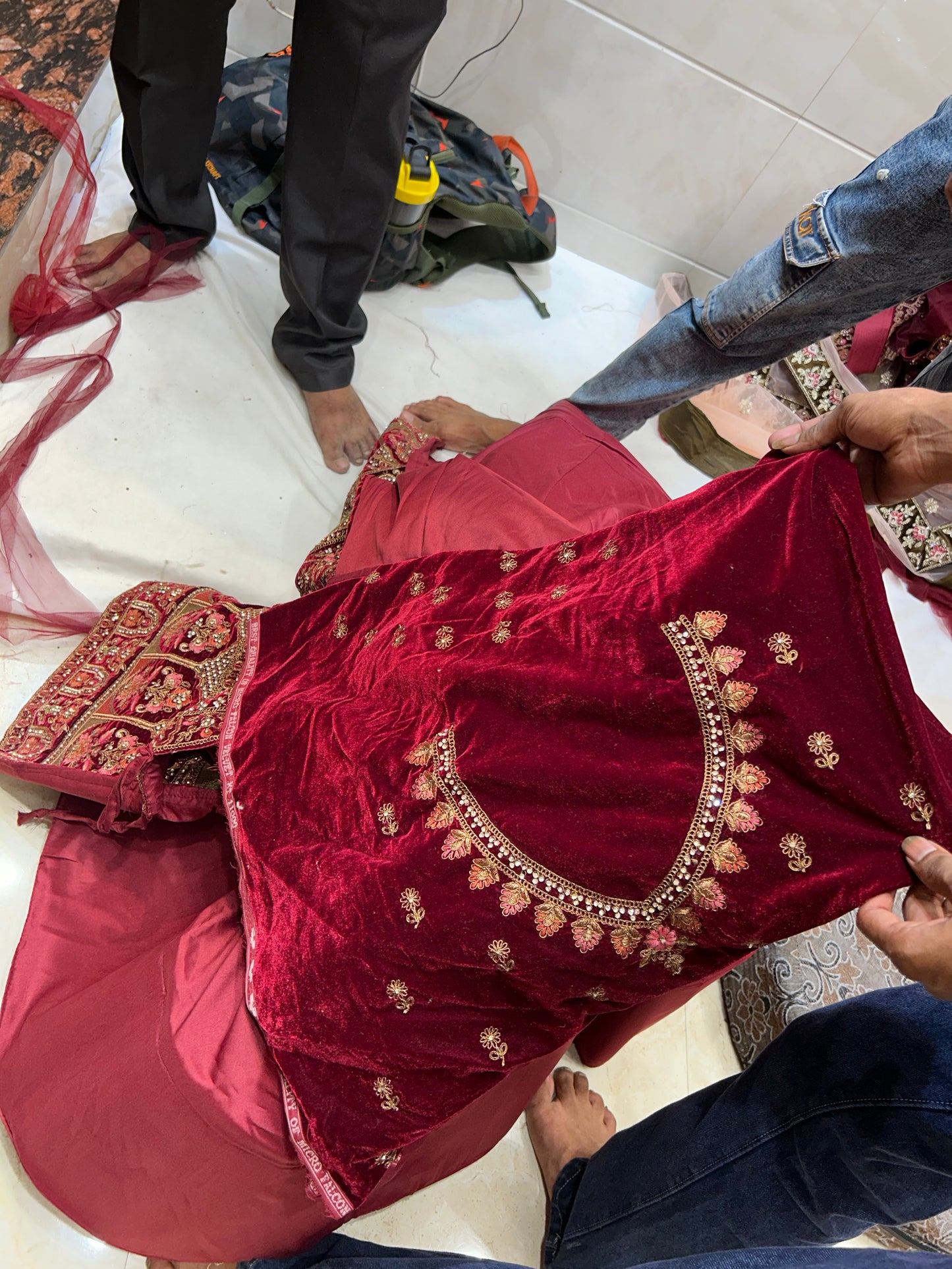 Cherry maroon peacock bridal lehenga