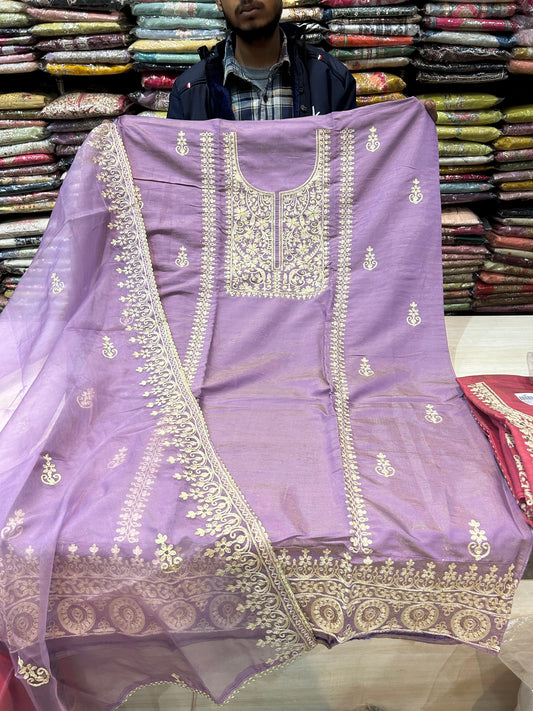 Amazing lavender unstitched salwar suit dress material(free size)