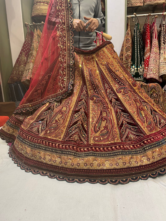 Lehenga Kali multi de mostaza roja picante