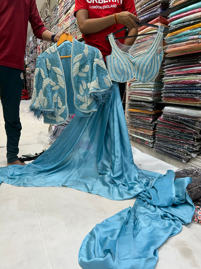 Extraordinary sky- blue fancy saree 🥰