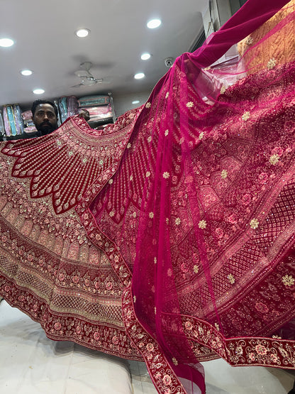 Cute red jhumka bridal Lehenga