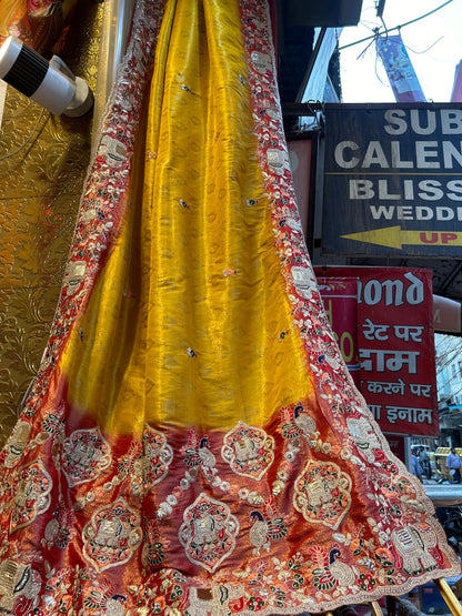 Yellow haldi Heavy Border Bandhani print saree