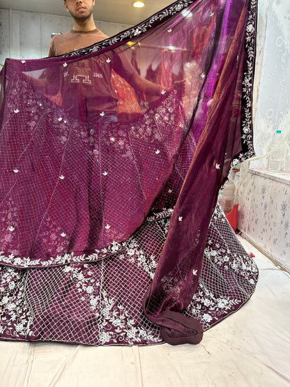 Attractive Purple Handwork sequence work lehenga