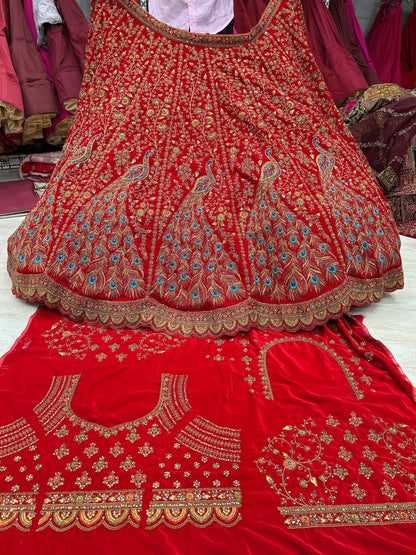 Wow red peacock bridal lehenga