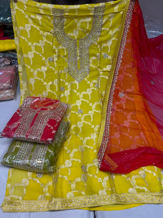 Yellow Fancy women Unstitched Suit