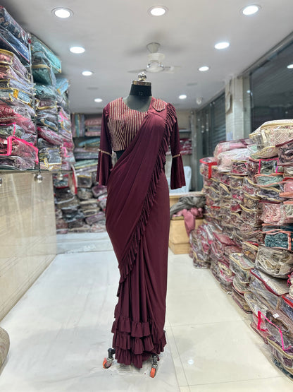 Awesome maroon drape ready to wear saree