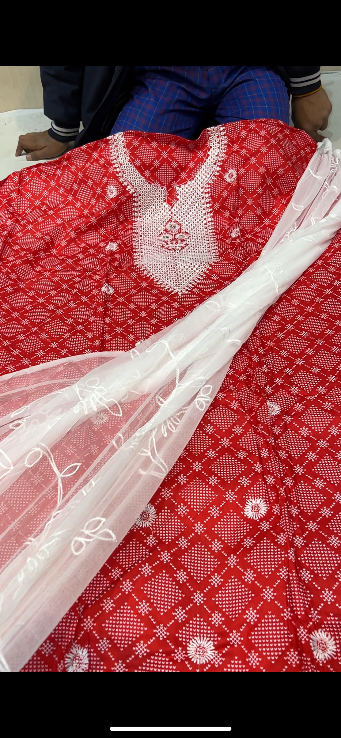 Gorgeous red unstitched salwar suit dress material(free size)