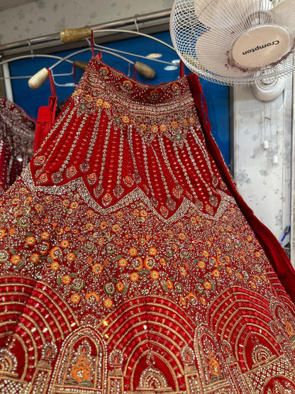 Designer Red Jhumka Bridal Lehenga