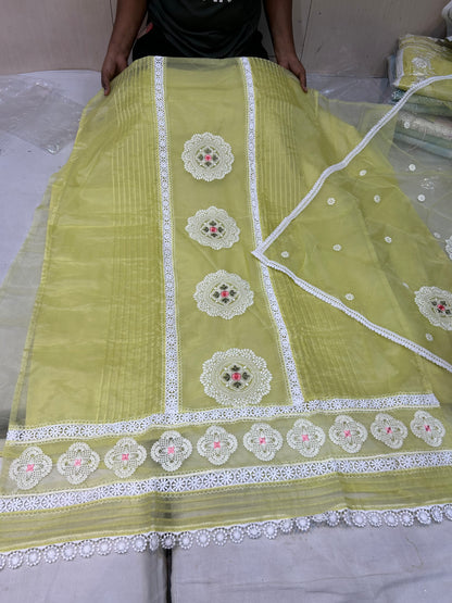 Stunning yellow green unstitched ladies suit