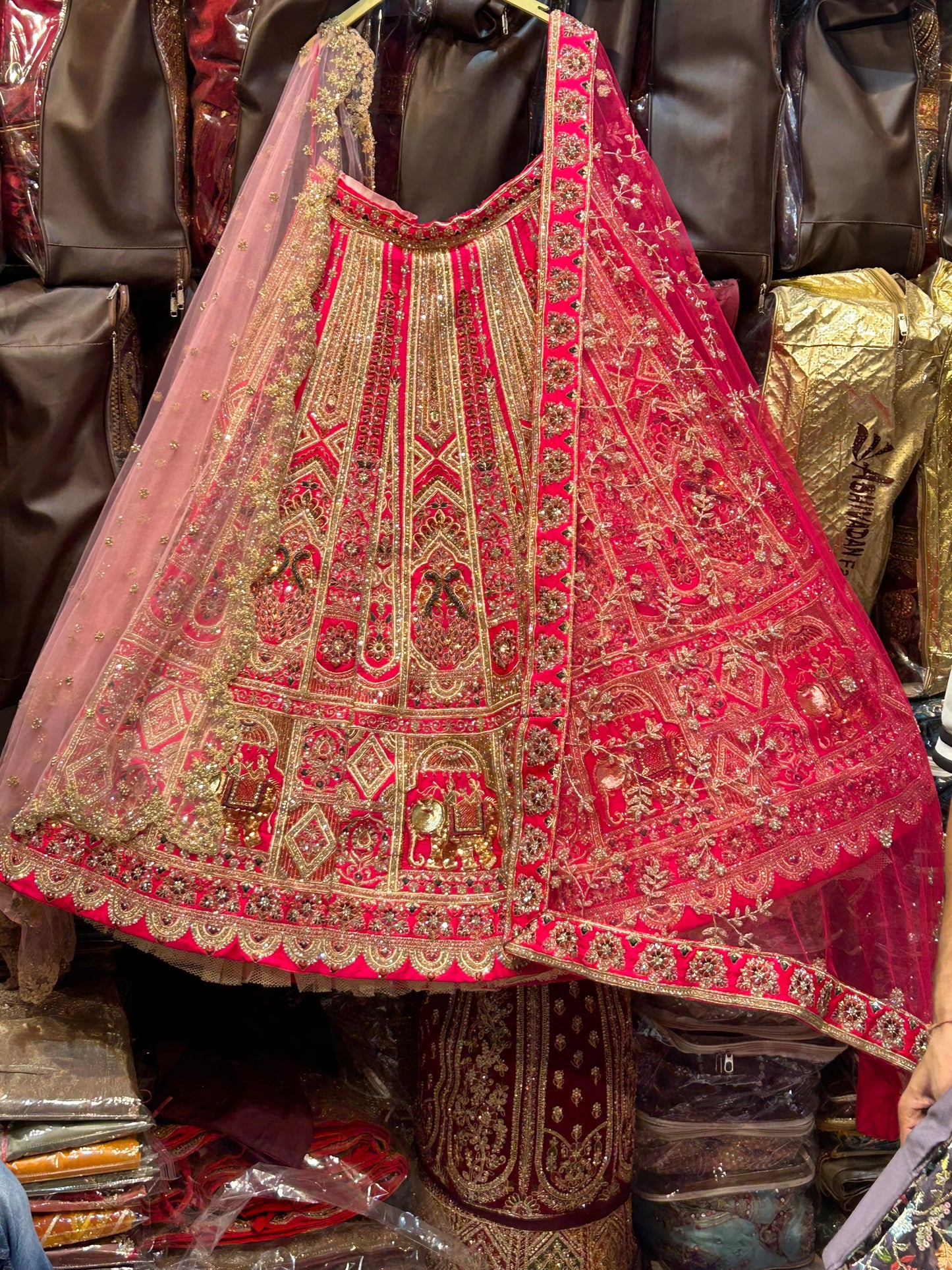 Beautiful Handwork Double Dupatta Pink lehenga