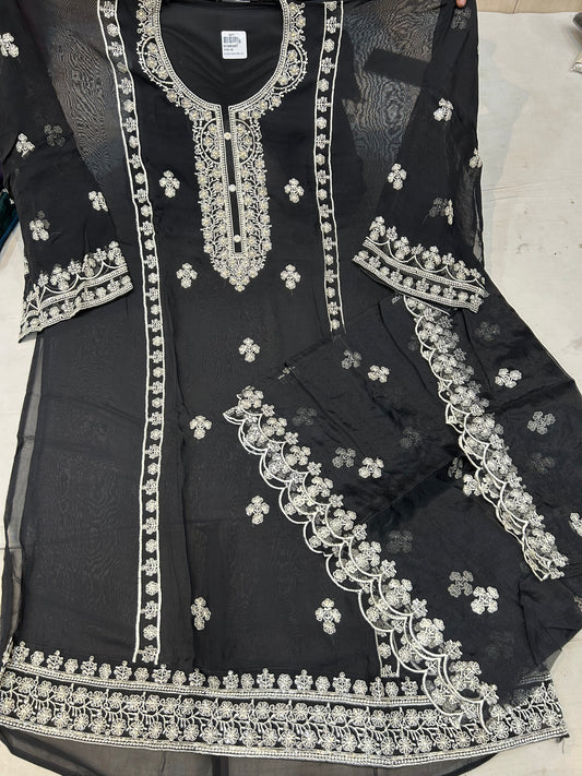 Fantástico material de vestido de traje salwar sin costuras en color negro (talla única)