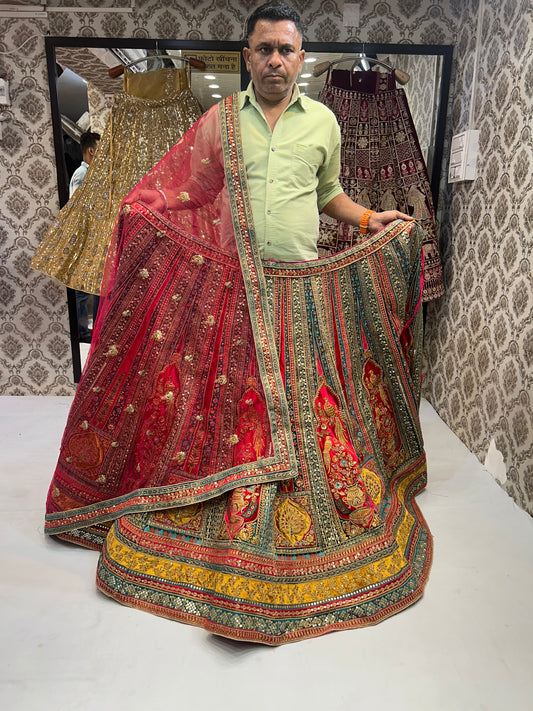 Amazing Blue red maroon Bridal Lehenga