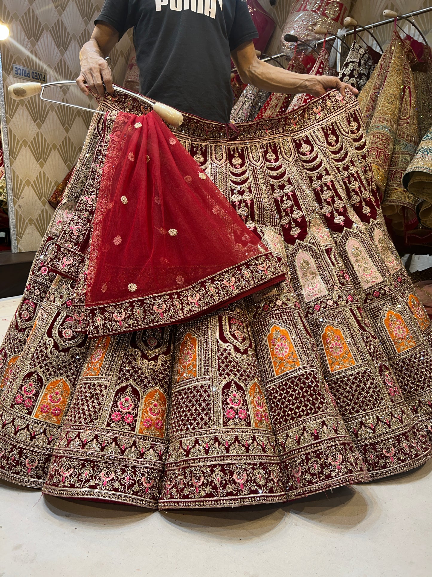 Maroon jhumka Ball Lehenga