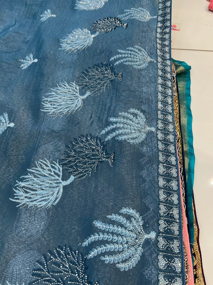 Decorative blue saree