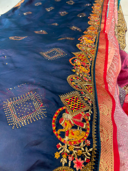 Blue Doli Barat border saree