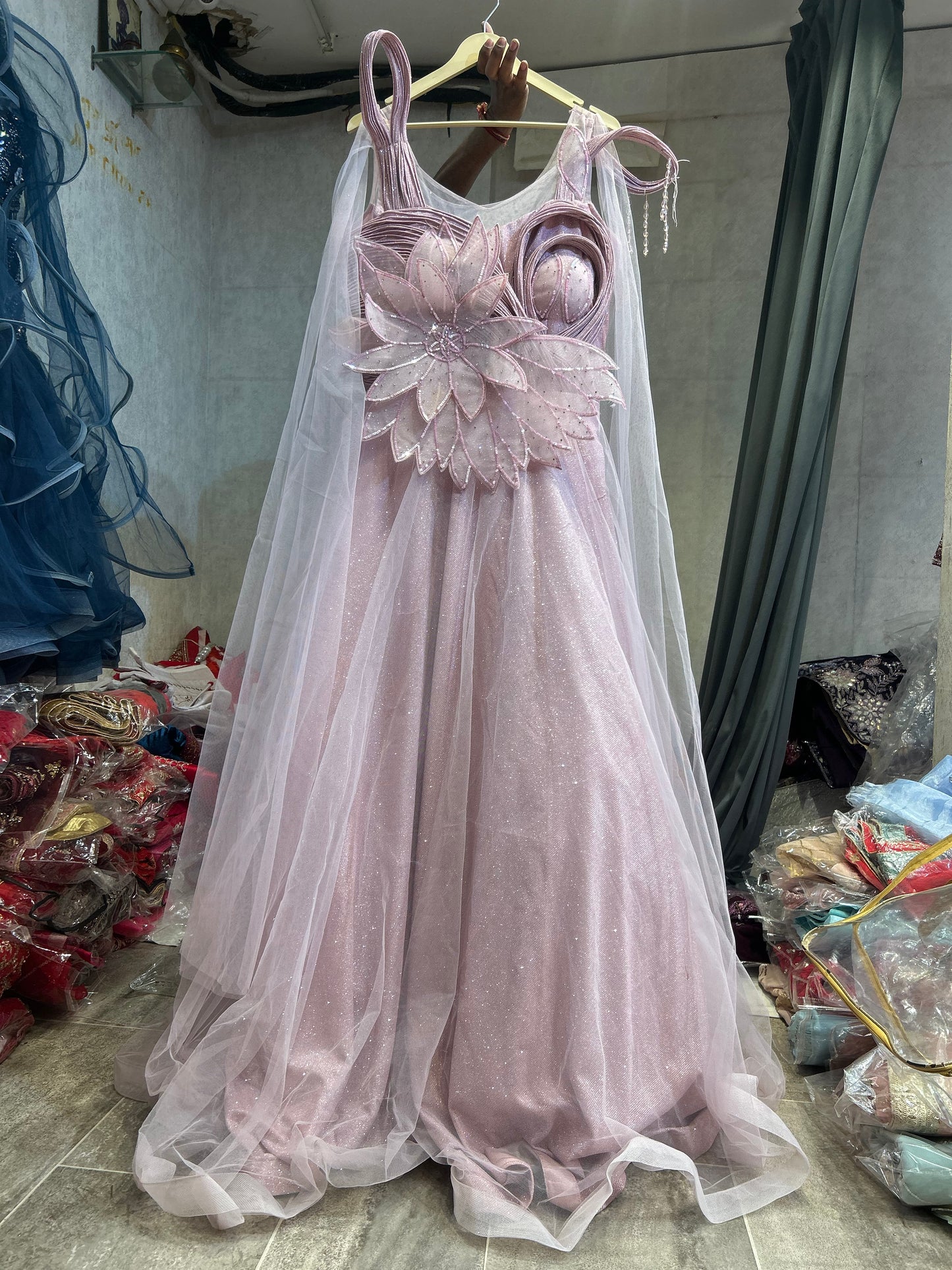 Attractive frill long dress gown