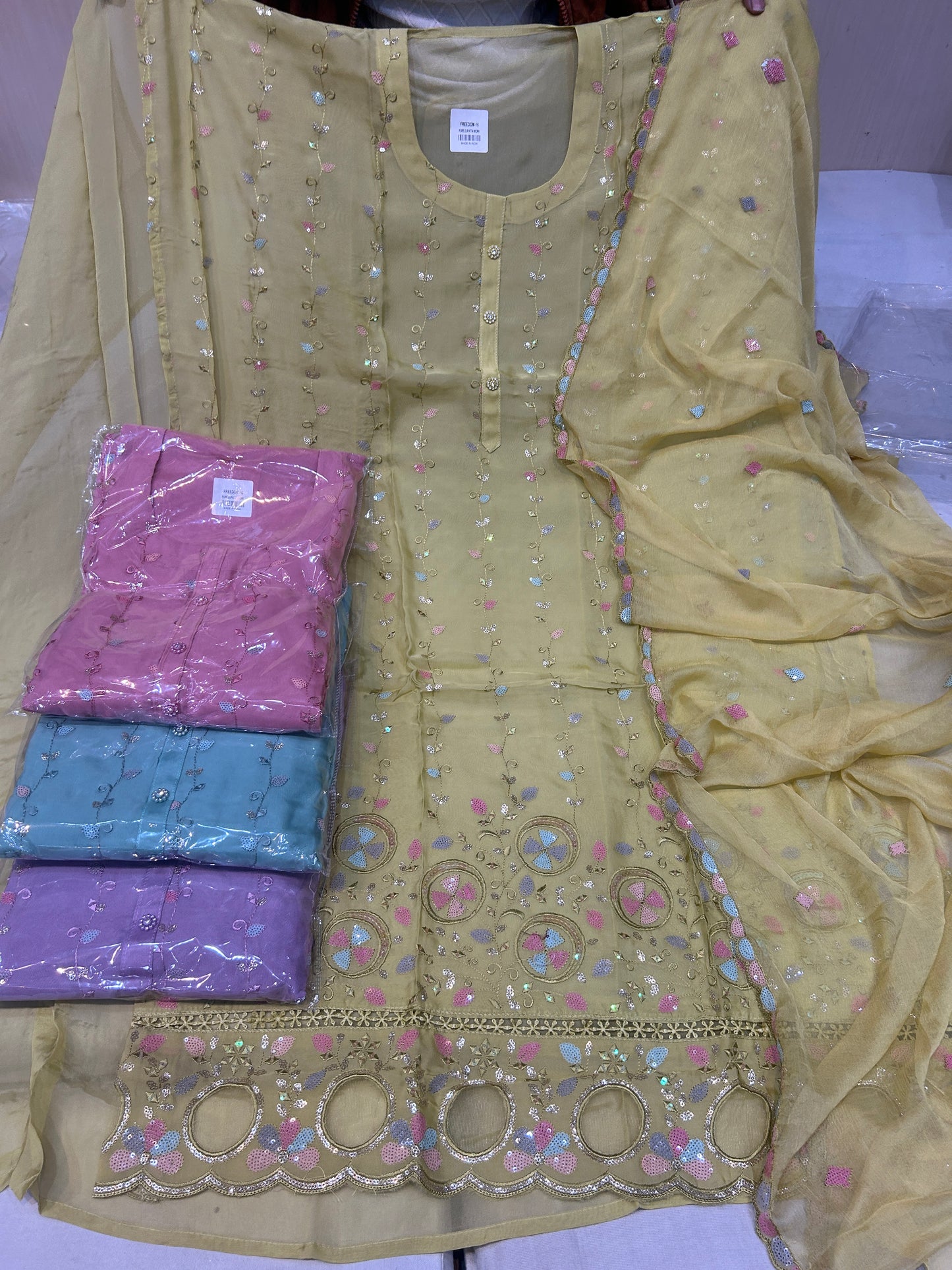 Yellow Fancy women Unstitched Suit