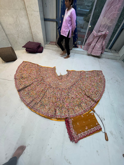 Rajwada yellow Peacock Handwork Lehenga