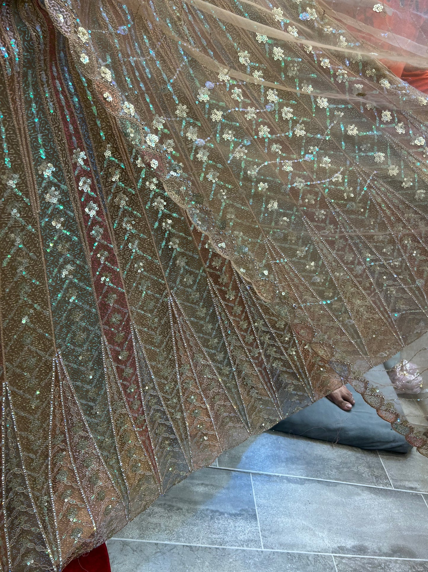 Elegant beige peach pink Sequence Lehenga